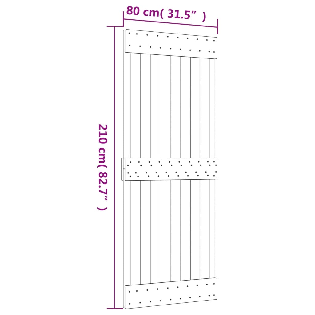 skydedør med monteringssæt 80x210 cm massivt fyrretræ