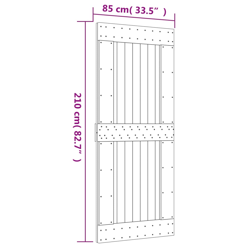 skydedør med monteringssæt 85x210 cm massivt fyrretræ