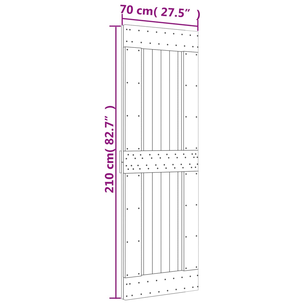 skydedør med monteringssæt 70x210 cm massivt fyrretræ