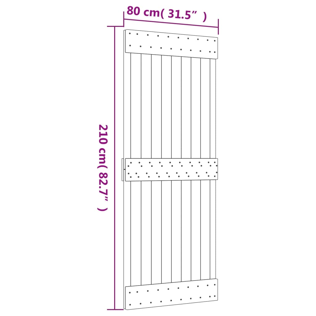 skydedør med monteringssæt 80x210 cm massivt fyrretræ