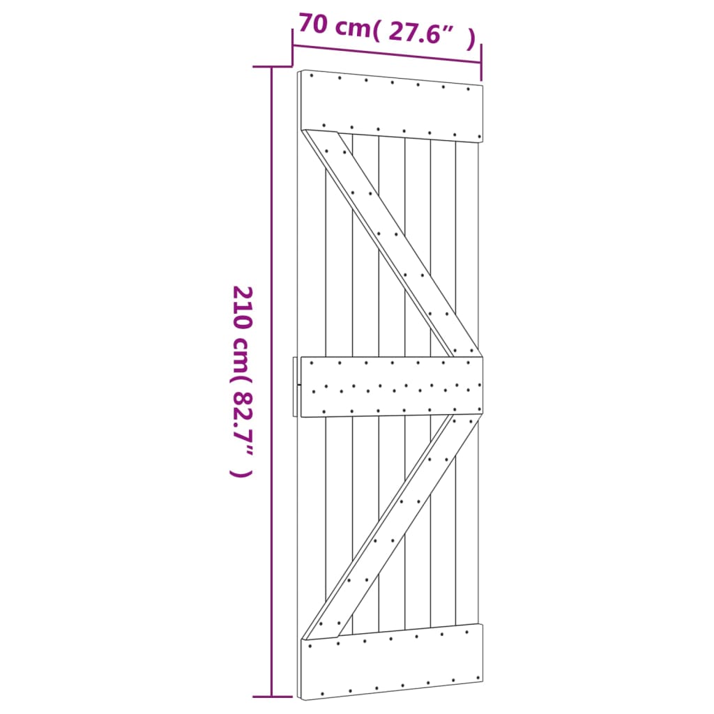 skydedør med monteringssæt 70x210 cm massivt fyrretræ