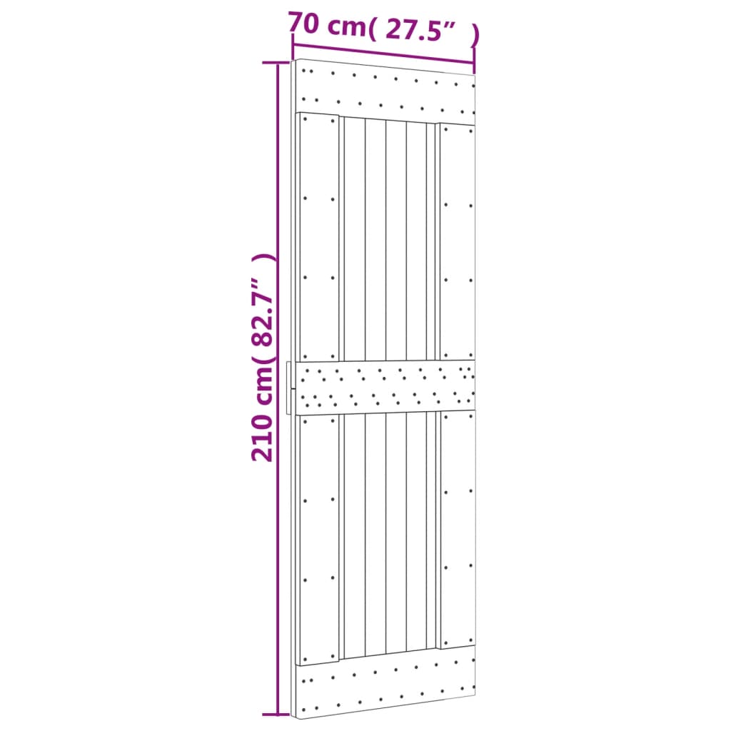 skydedør med monteringssæt 70x210 cm massivt fyrretræ