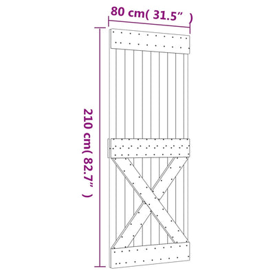 skydedør med monteringssæt 80x210 cm massivt fyrretræ