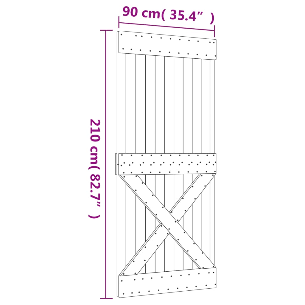 skydedør med monteringssæt 90x210 cm massivt fyrretræ