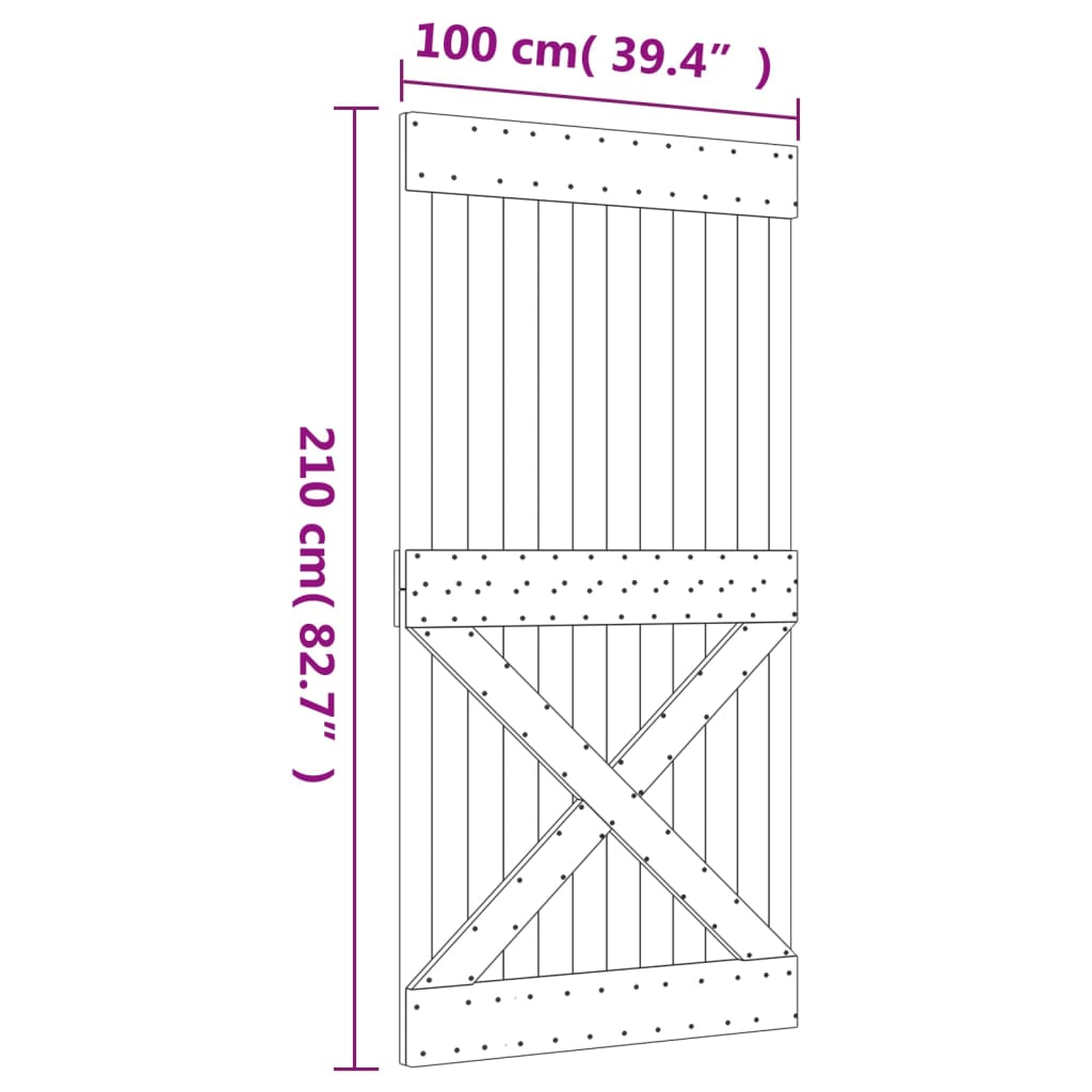 skydedør med monteringssæt 100x210 cm massivt fyrretræ