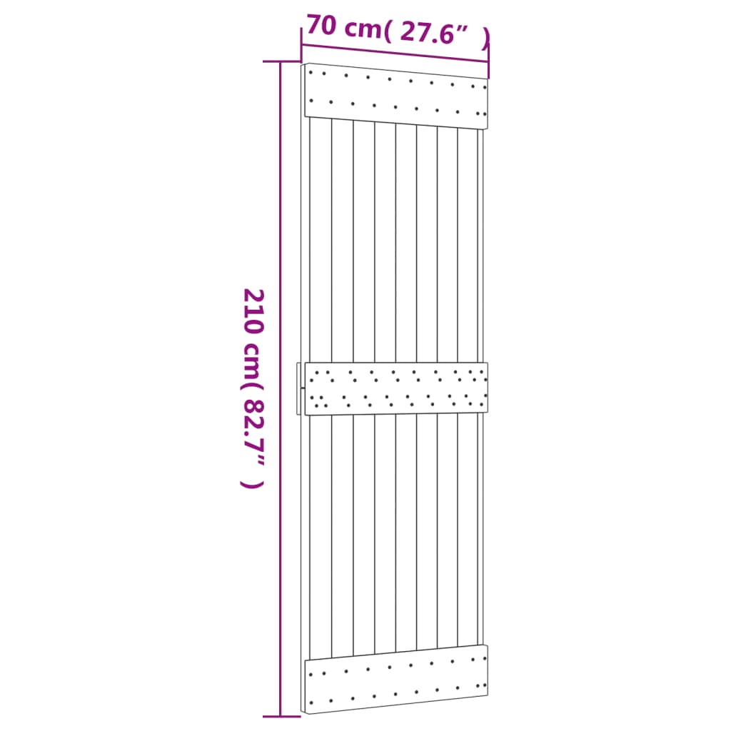 skydedør med monteringssæt 70x210 cm massivt fyrretræ