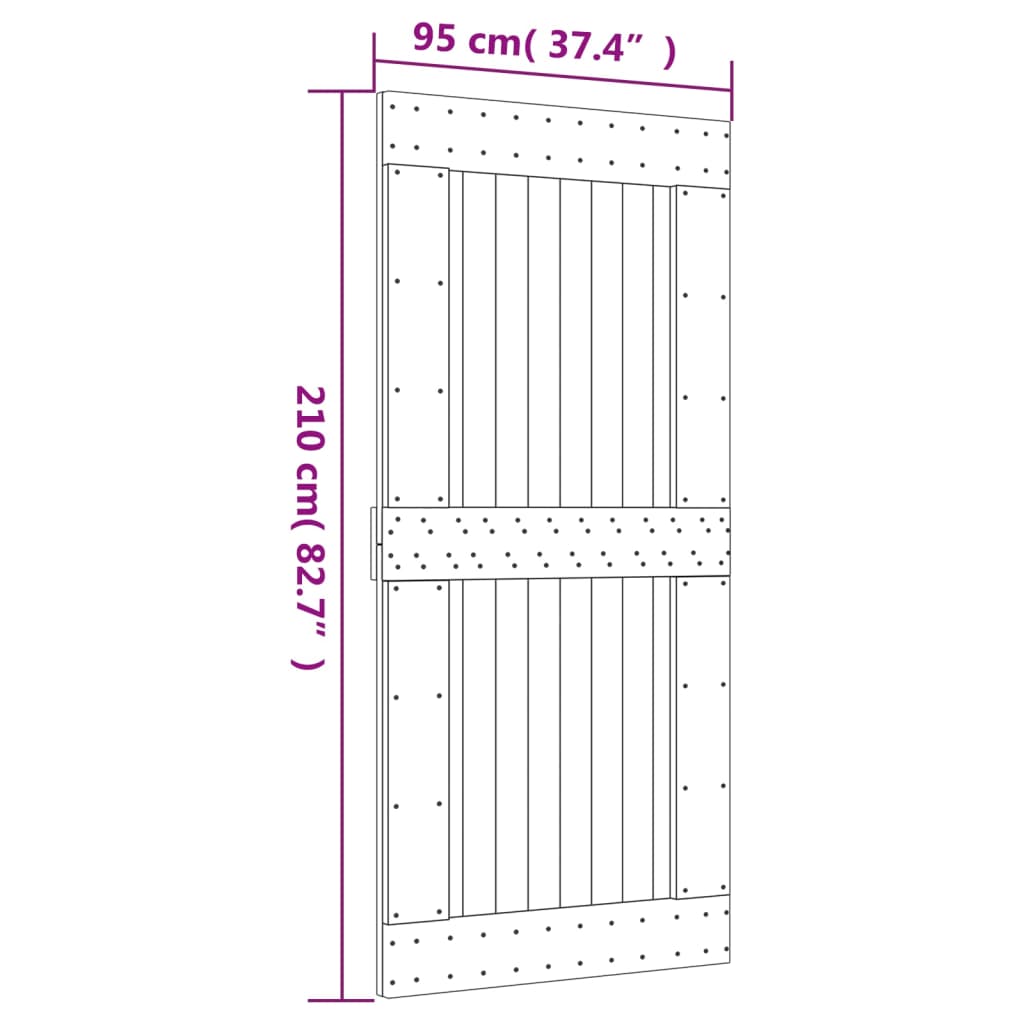 skydedør med monteringssæt 95x210 cm massivt fyrretræ