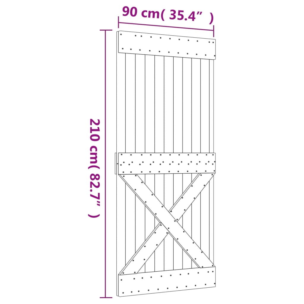 skydedør med monteringssæt 90x210 cm massivt fyrretræ