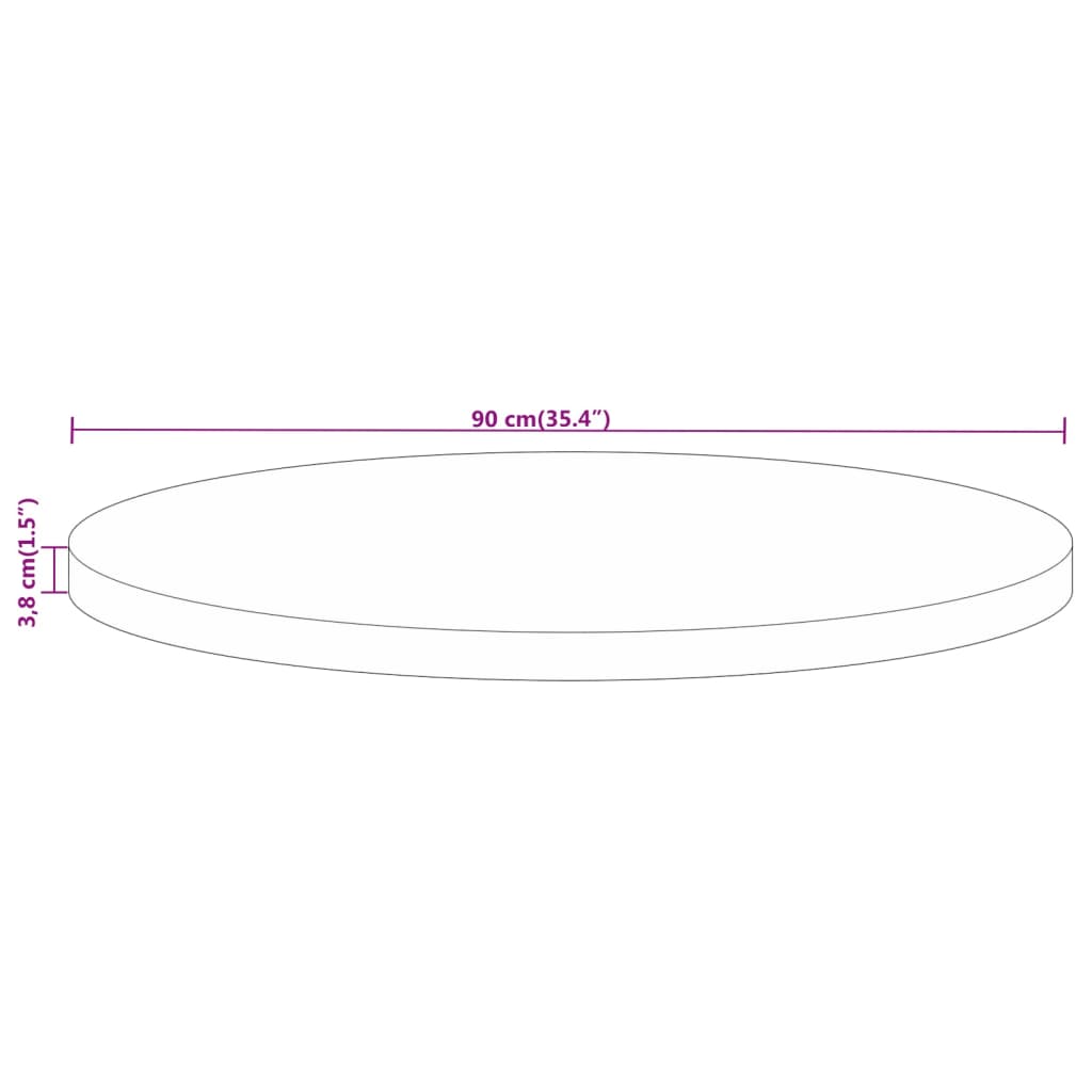 bordplade Ø90x3,8 cm rund massivt ru mangotræ