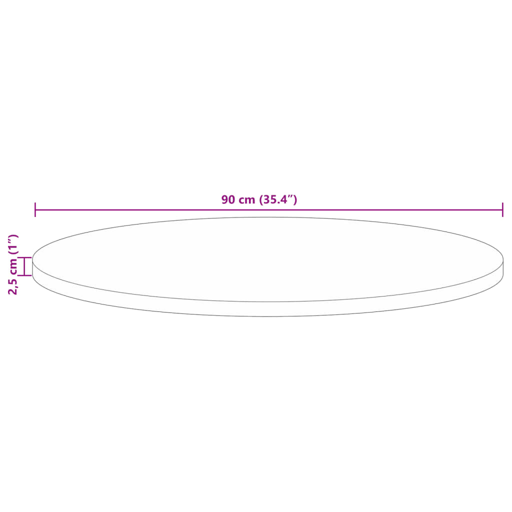 bordplade Ø90x2,5 cm rund massivt genbrugstræ