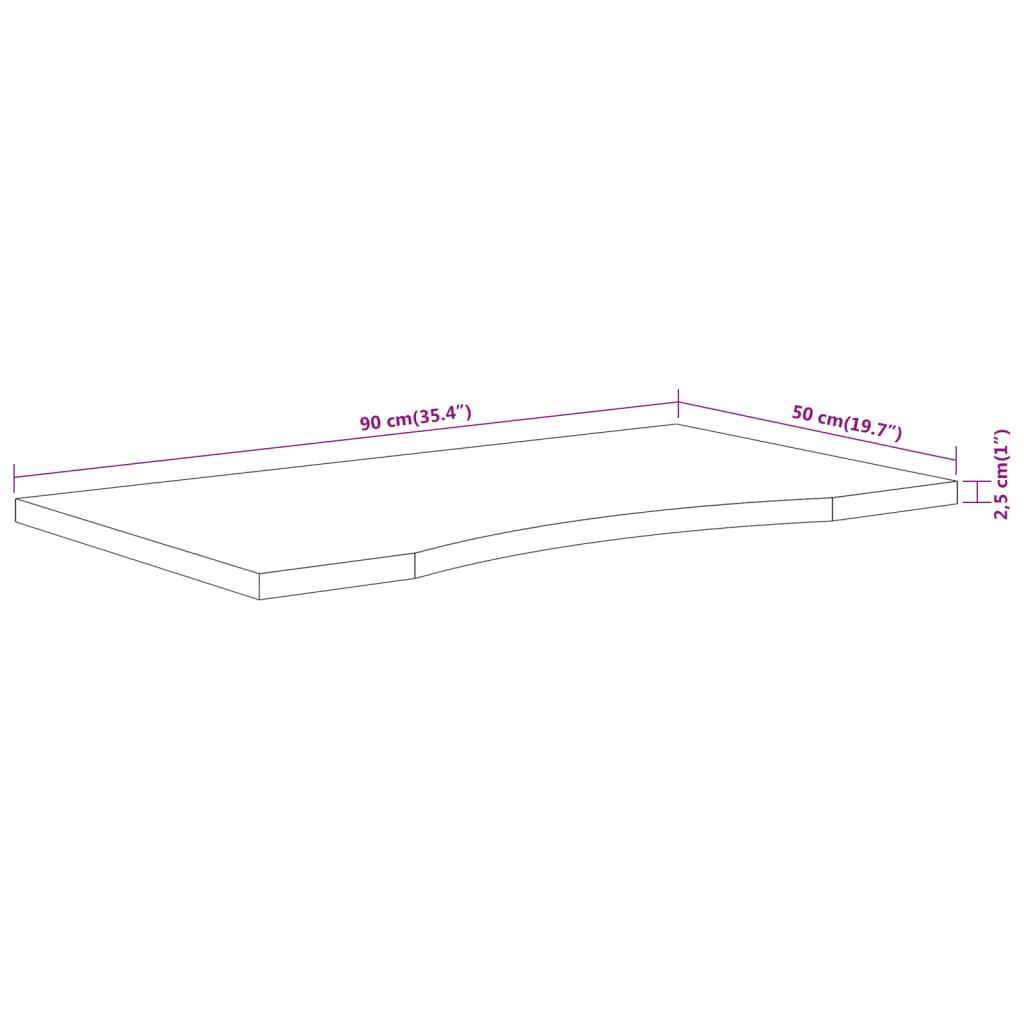 skrivebordsplade 90x50x2,5 cm rektangulær massivt akacietræ