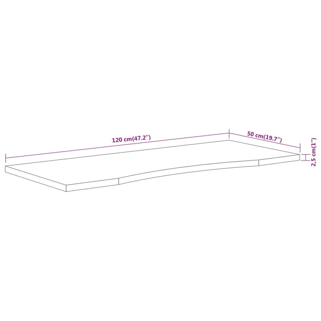 skrivebordsplade 120x50x2,5 cm rektangulær massivt akacietræ