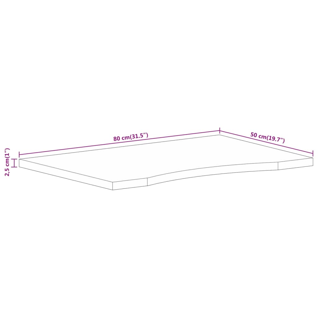 bordplade med kurvet form 80x50x2,5 cm ru massivt mangotræ