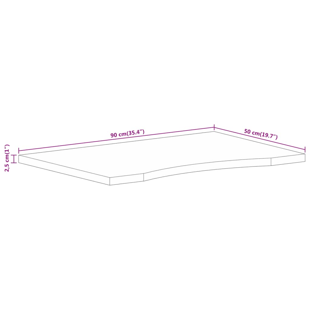 bordplade med kurvet form 90x50x2,5 cm ru massivt mangotræ