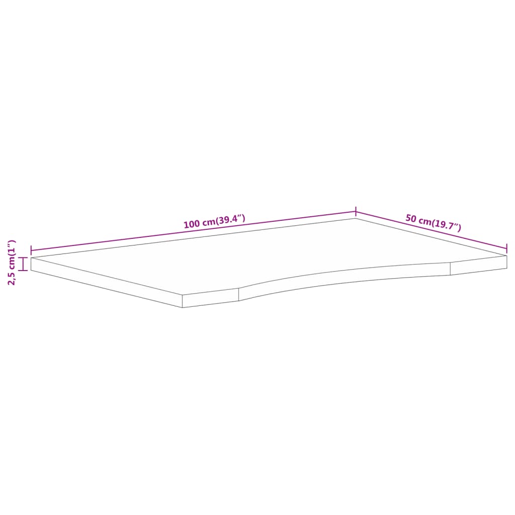 bordplade med kurvet form 100x50x2,5 cm ru massivt mangotræ