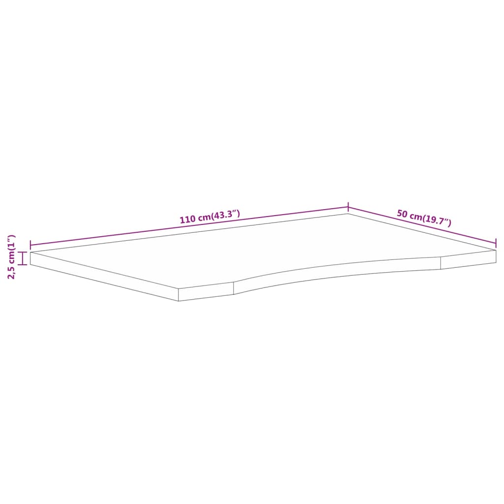 bordplade med kurvet form 110x50x2,5 cm ru massivt mangotræ