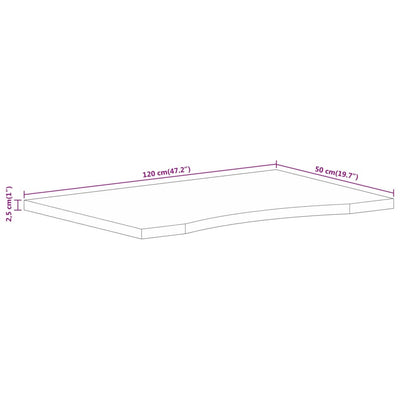 bordplade med kurvet form 120x50x2,5 cm ru massivt mangotræ