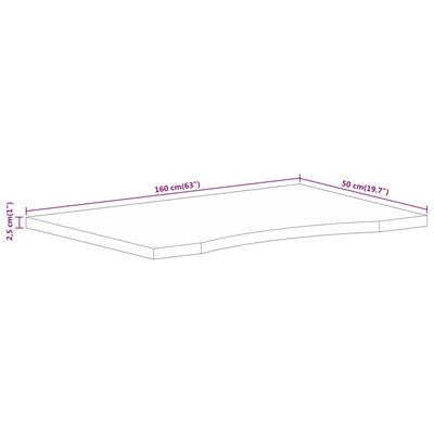 bordplade med kurvet form 160x50x2,5 cm ru massivt mangotræ