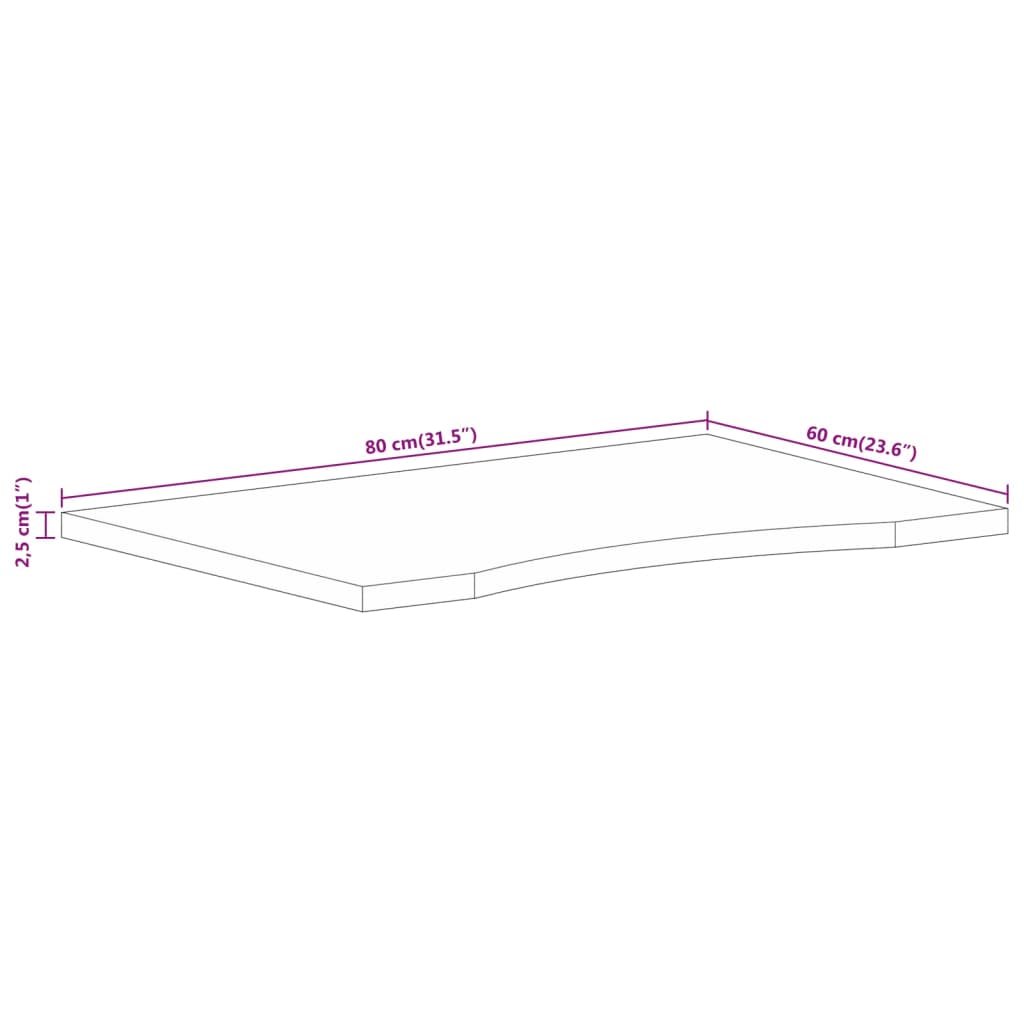 bordplade med kurvet form 80x60x2,5 cm ru massivt mangotræ