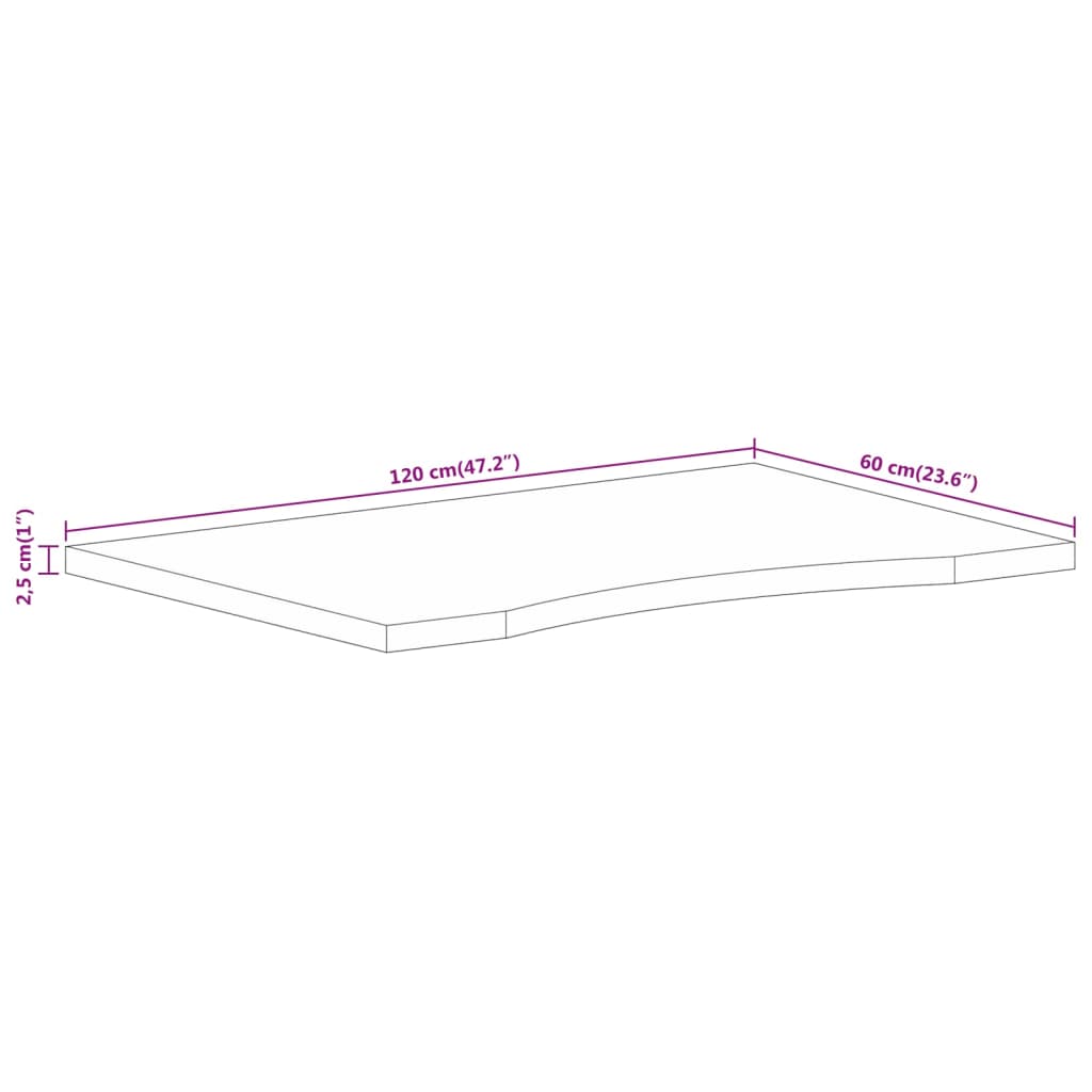 bordplade med kurvet form 120x60x2,5 cm ru massivt mangotræ