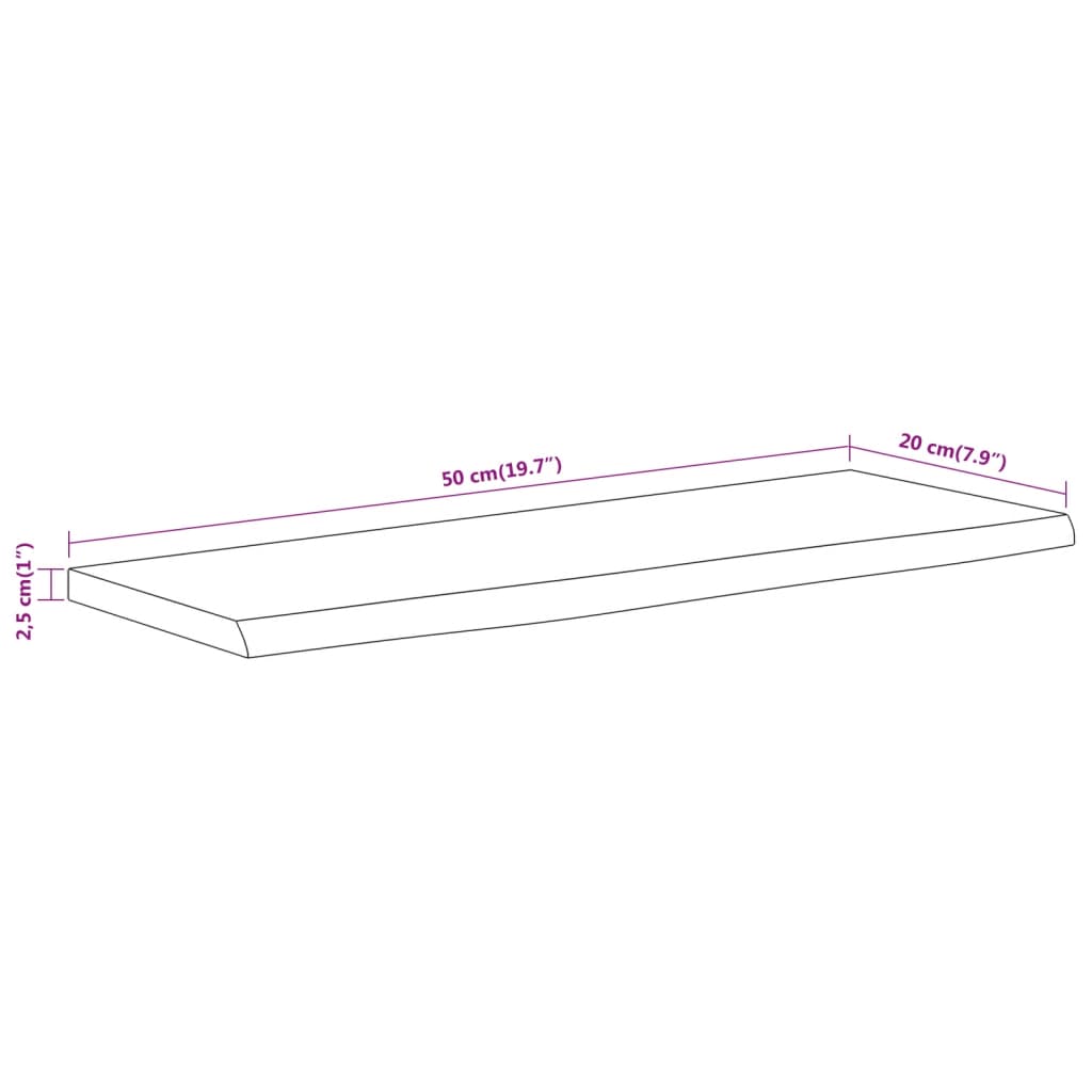 væghylde 50x20x2,5 cm rektangulær massivt akacietræ