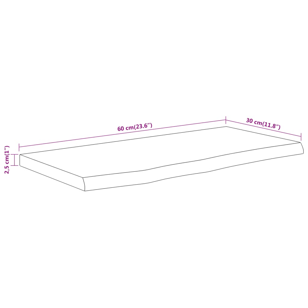 væghylde 60x30x2,5 cm rektangulær massivt akacietræ