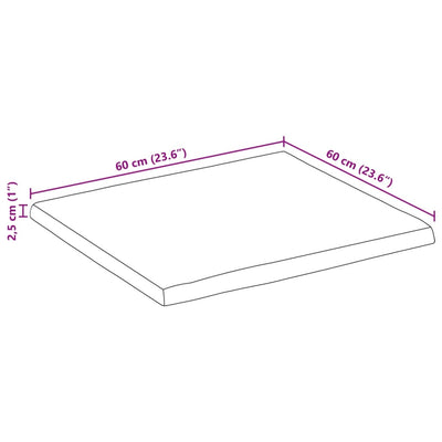 bordplade 60x60x2,5 cm naturlig kant massivt ru mangotræ