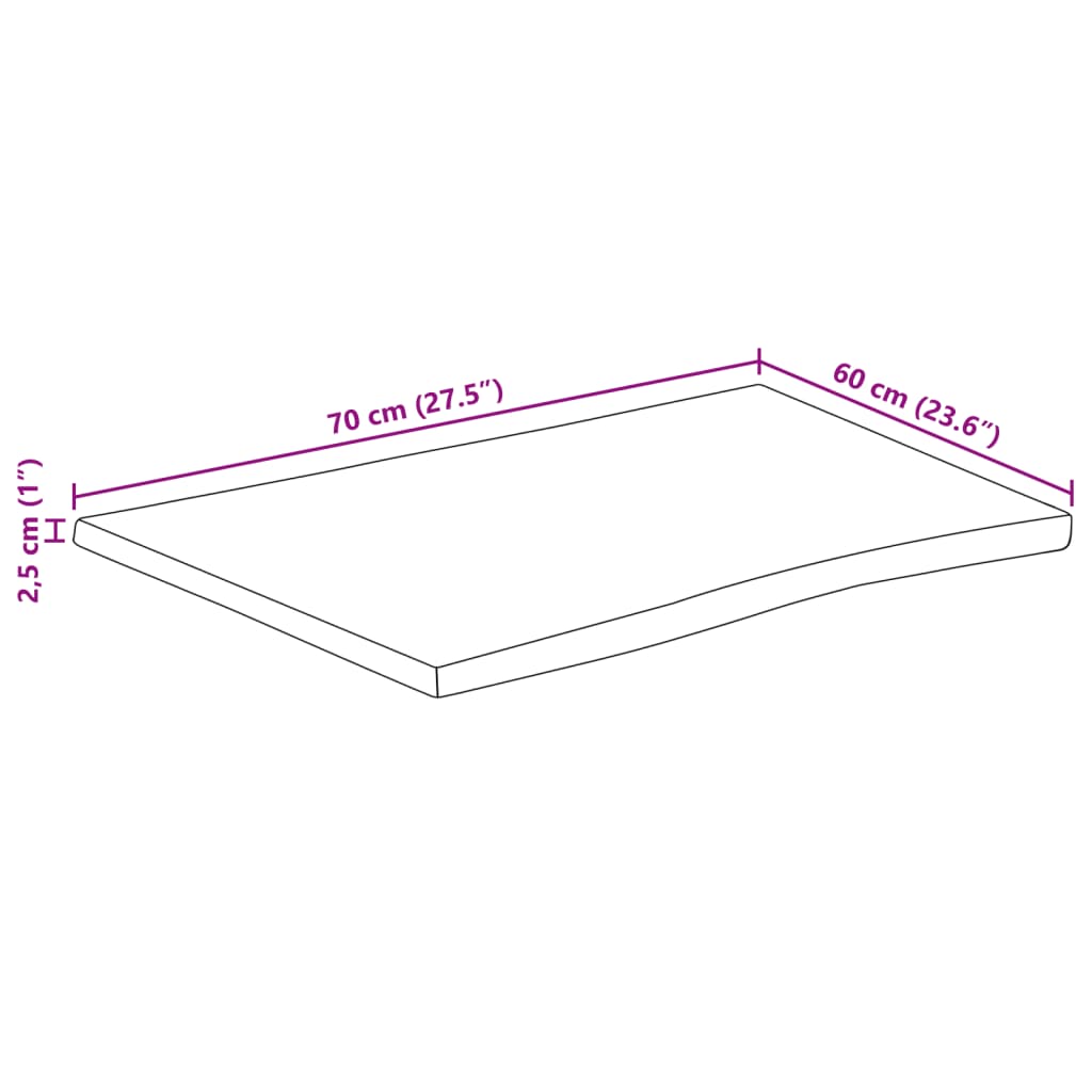 bordplade 70x60x2,5 cm naturlig kant massivt ru mangotræ