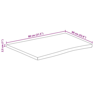 bordplade 80x60x2,5 cm naturlig kant massivt ru mangotræ