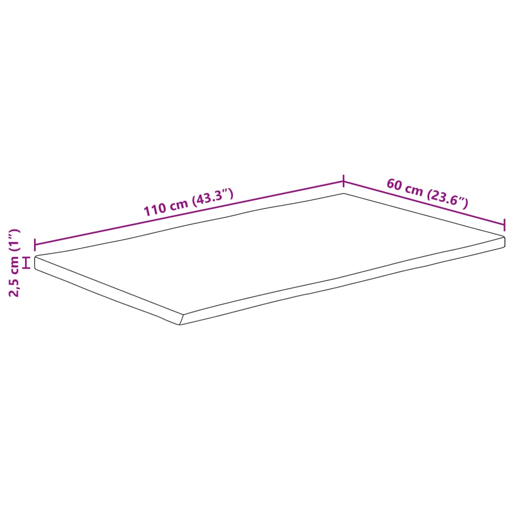 bordplade 110x60x2,5 cm naturlig kant massivt ru mangotræ