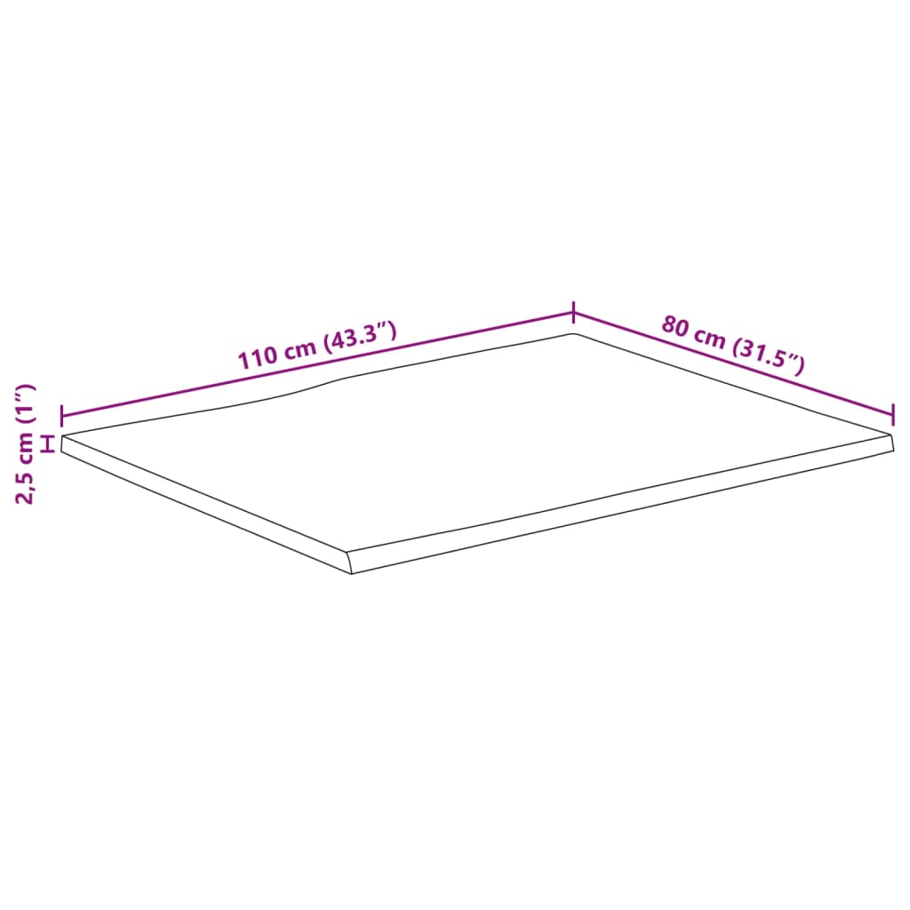 bordplade 110x80x2,5 cm naturlig kant massivt ru mangotræ