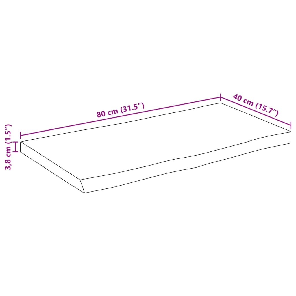 bordplade 80x40x3,8 cm naturlig kant massivt ru mangotræ