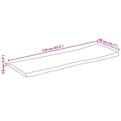 bordplade 110x40x3,8 cm naturlig kant massivt ru mangotræ