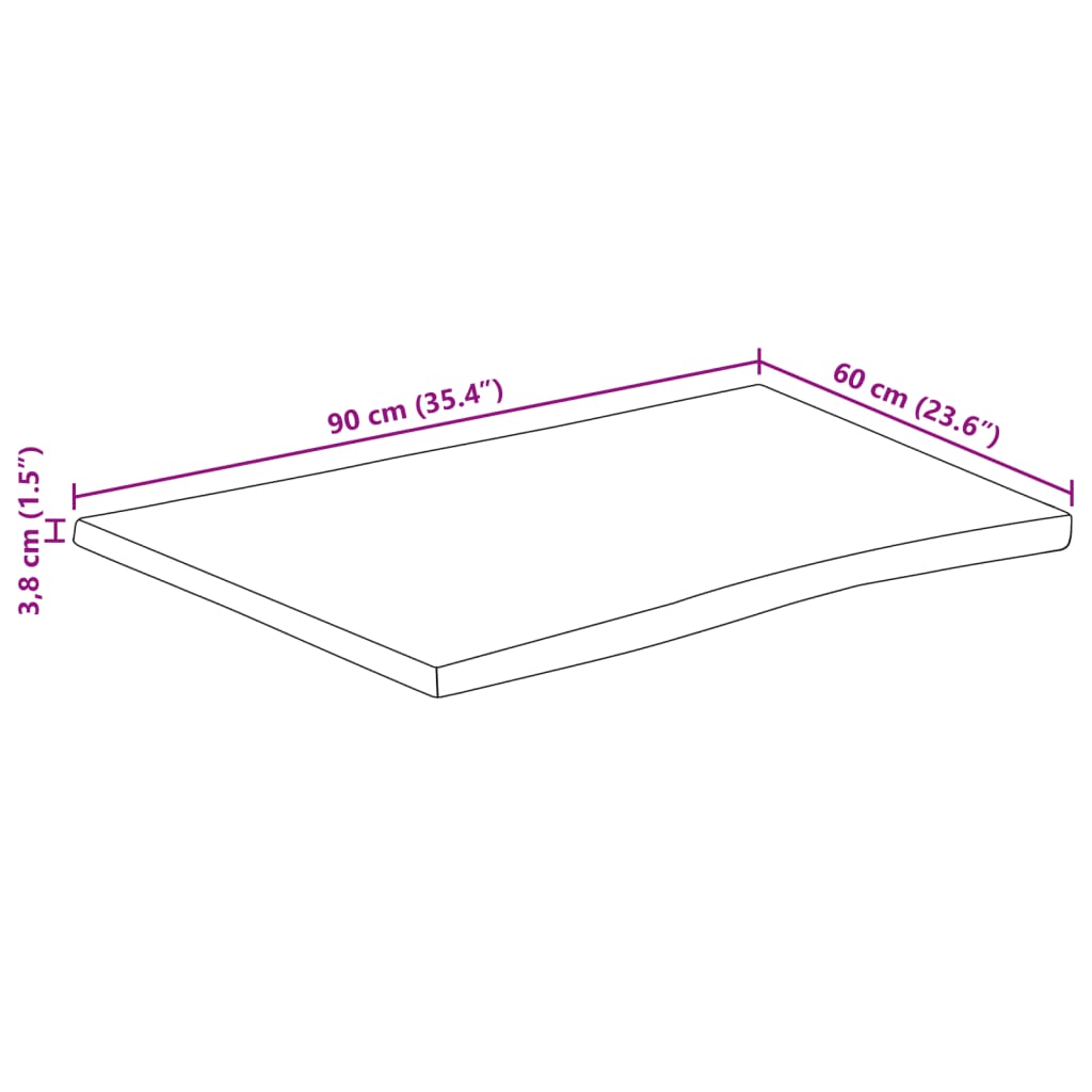 bordplade 90x60x3,8 cm naturlig kant massivt ru mangotræ