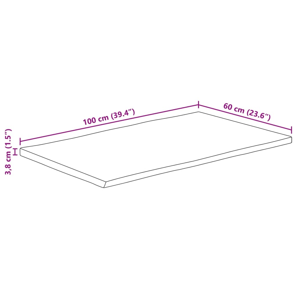 bordplade 100x60x3,8 cm naturlig kant massivt ru mangotræ