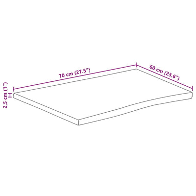 bordplade 70x60x2,5 cm naturlig kant massivt mangotræ