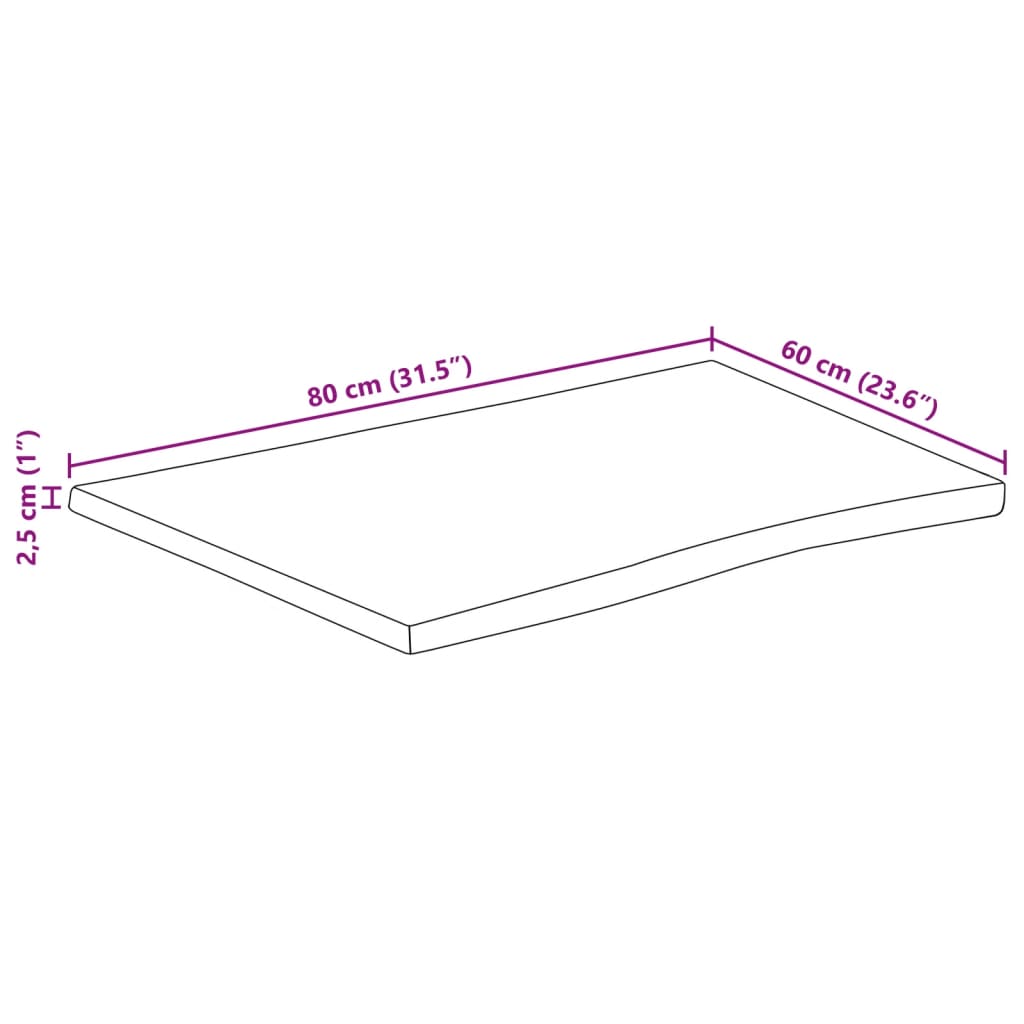 bordplade 80x60x2,5 cm naturlig kant massivt mangotræ