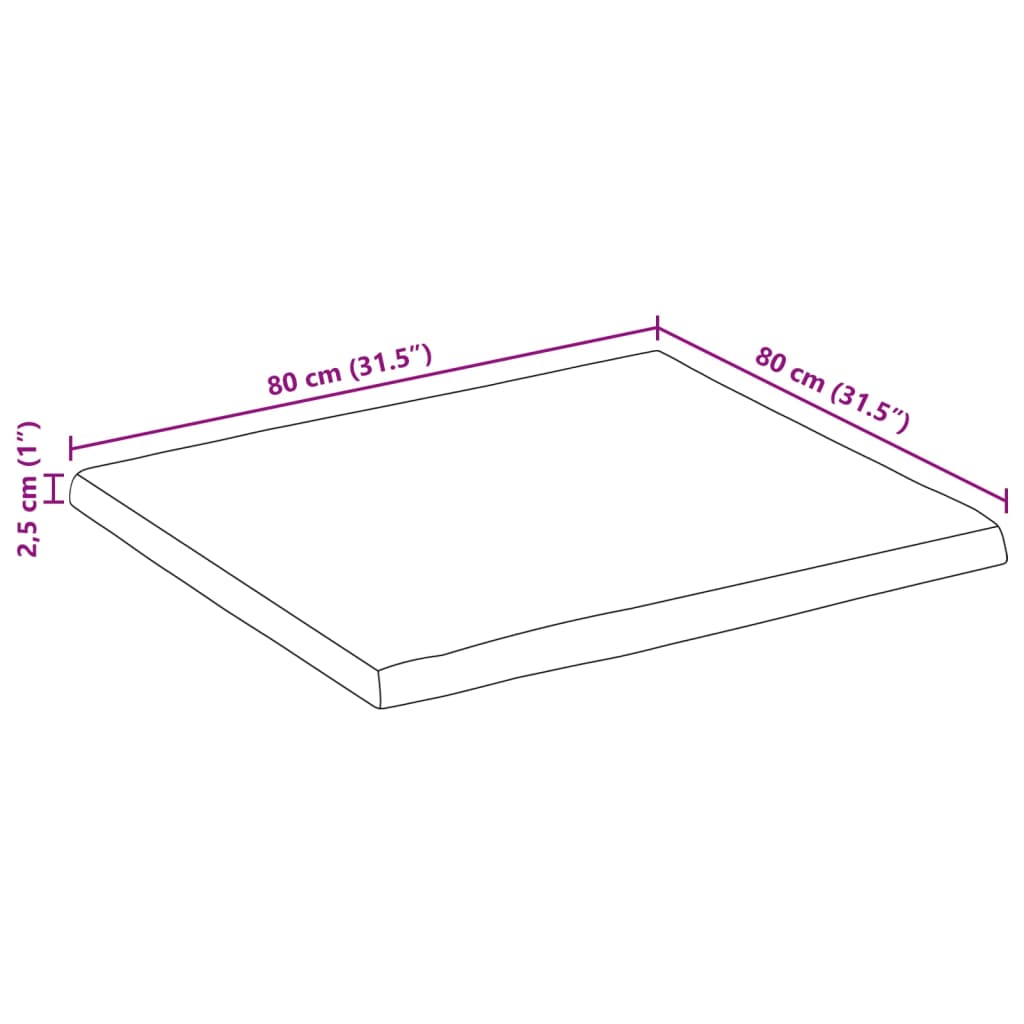 bordplade 80x80x2,5 cm naturlig kant massivt mangotræ