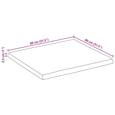 bordplade 80x80x2,5 cm naturlig kant massivt mangotræ