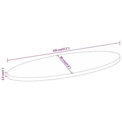 bordplade 120x60x2,5 cm oval massivt mangotræ