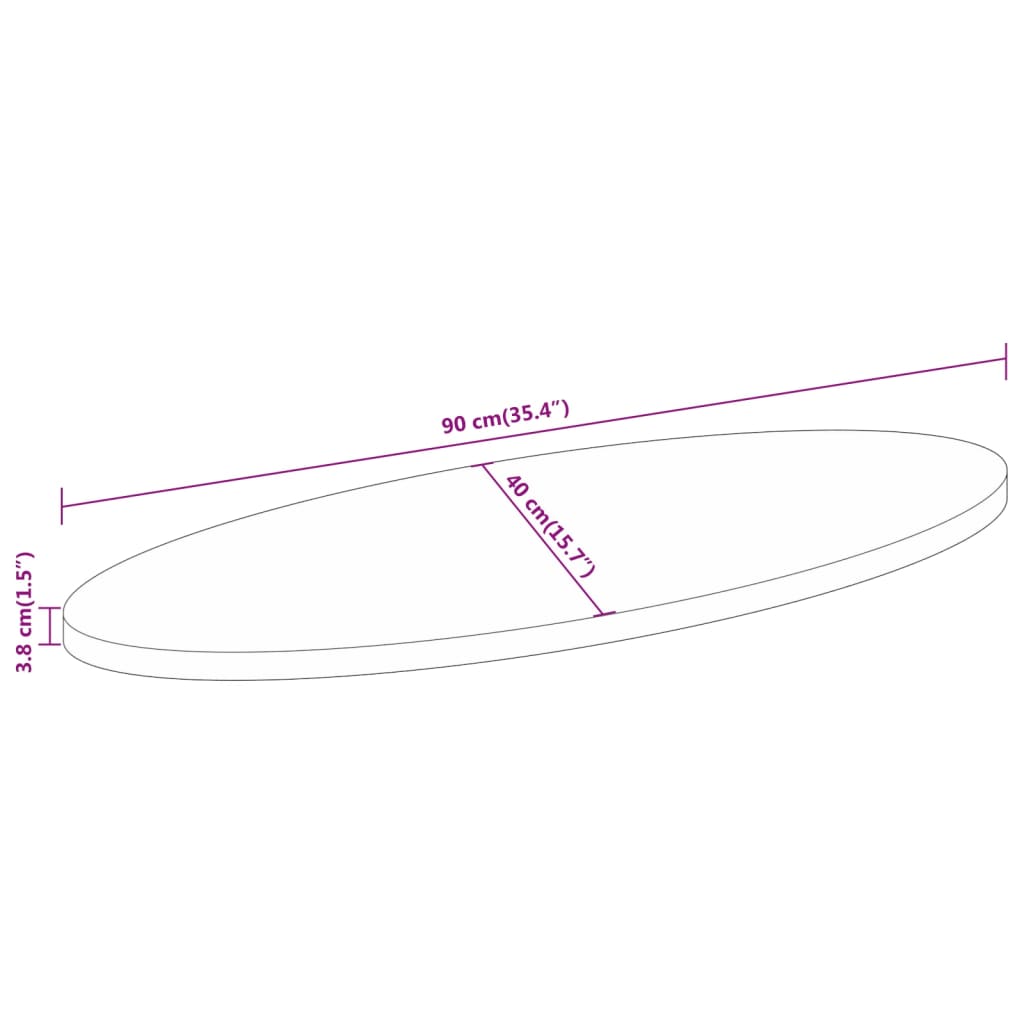 bordplade 90x40x3,8 cm oval massivt mangotræ