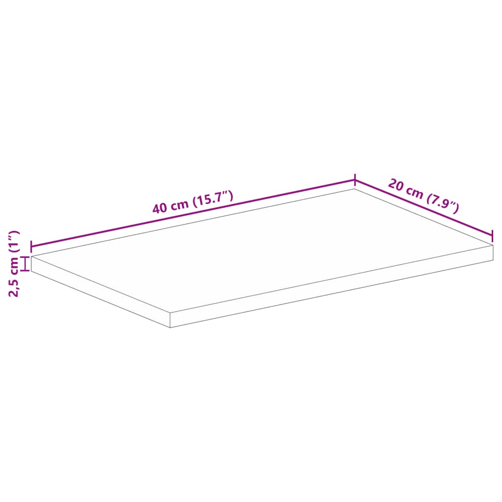 bordplade 40x20x2,5 cm rektangulær massivt akacietræ