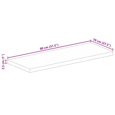 bordplade 80x70x2,5 cm rektangulær massivt akacietræ