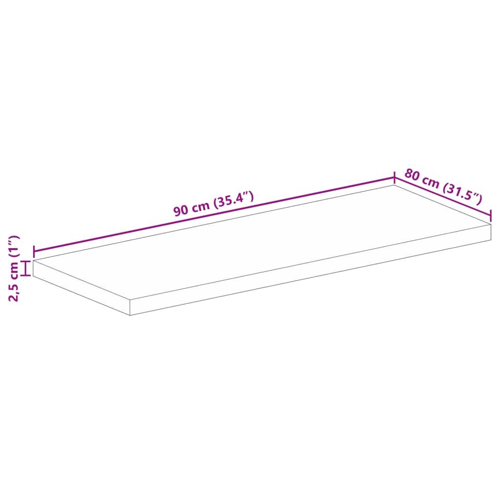 bordplade 90x80x2,5 cm rektangulær massivt akacietræ