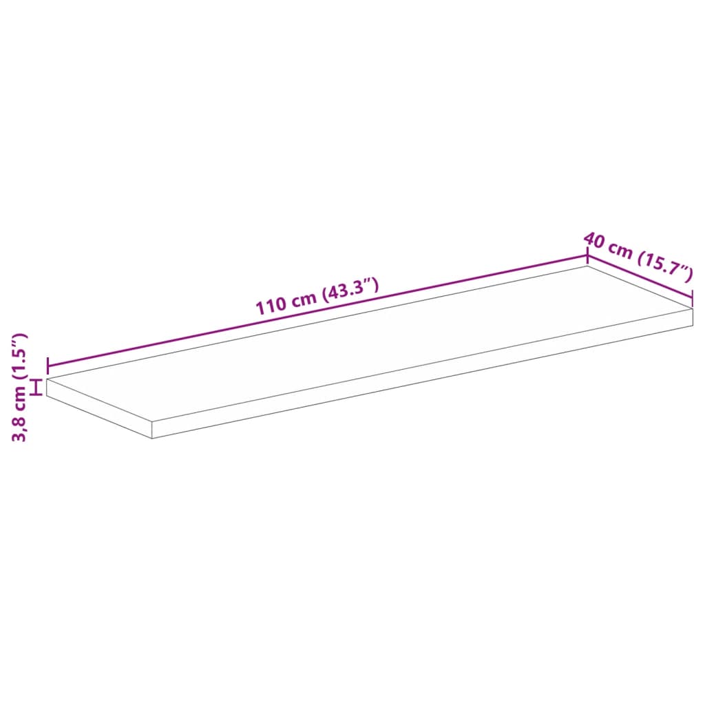 bordplade 110x40x3,8 cm rektangulær massivt akacietræ