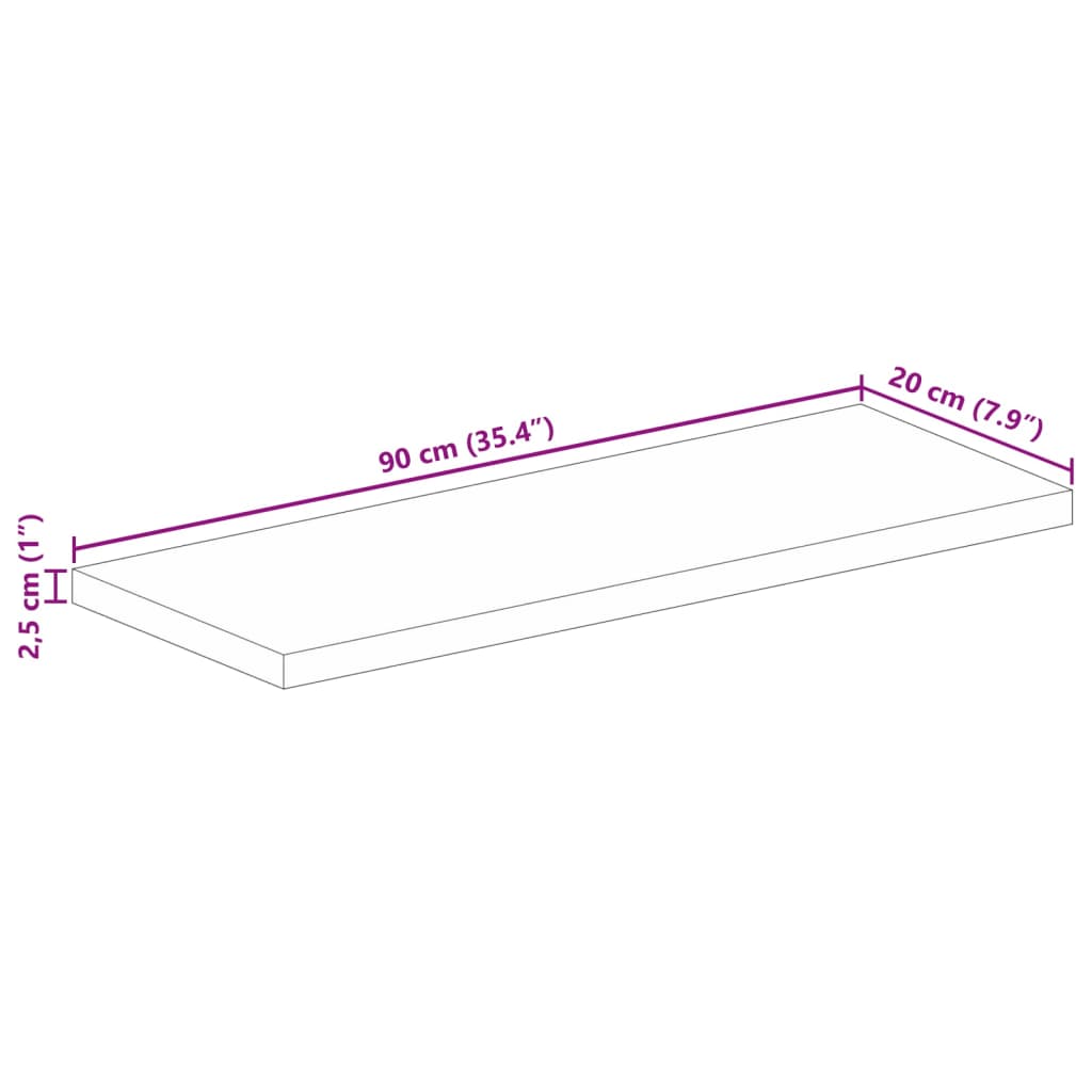 bordplade 90x20x2,5 cm rektangulær massivt genbrugstræ