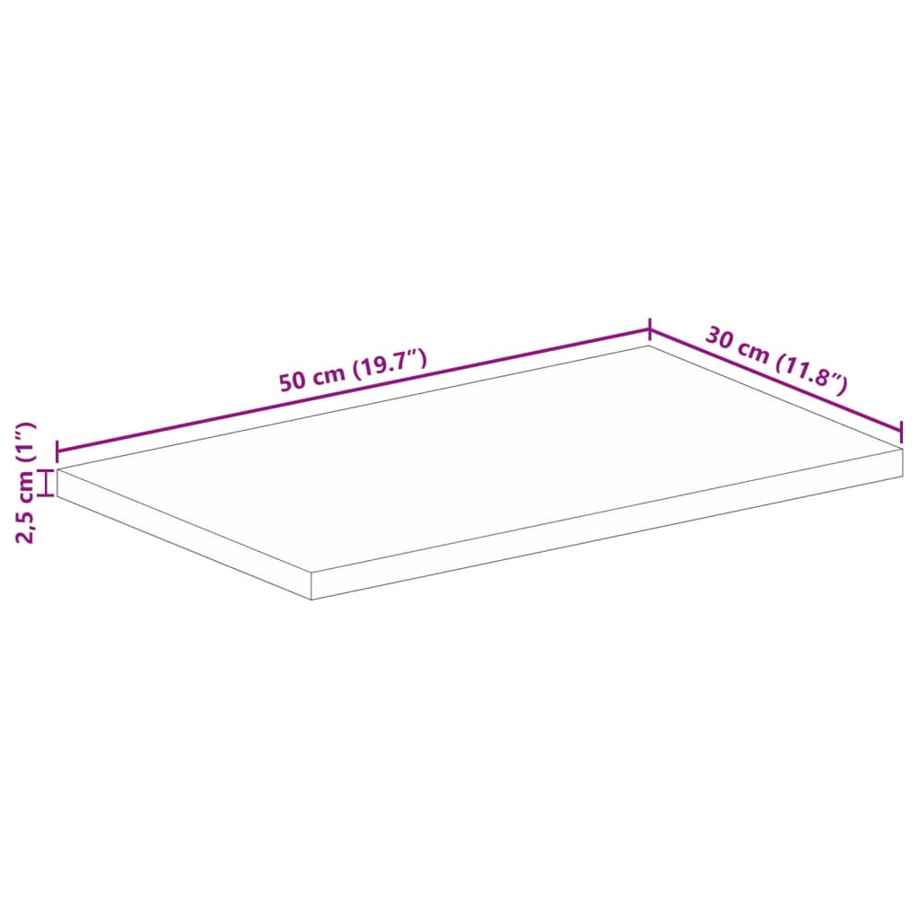 bordplade 50x30x2,5 cm rektangulær massivt genbrugstræ