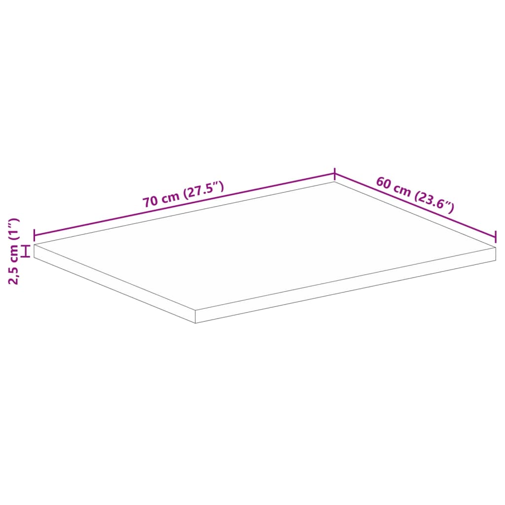 bordplade 70x60x2,5 cm rektangulær massivt genbrugstræ