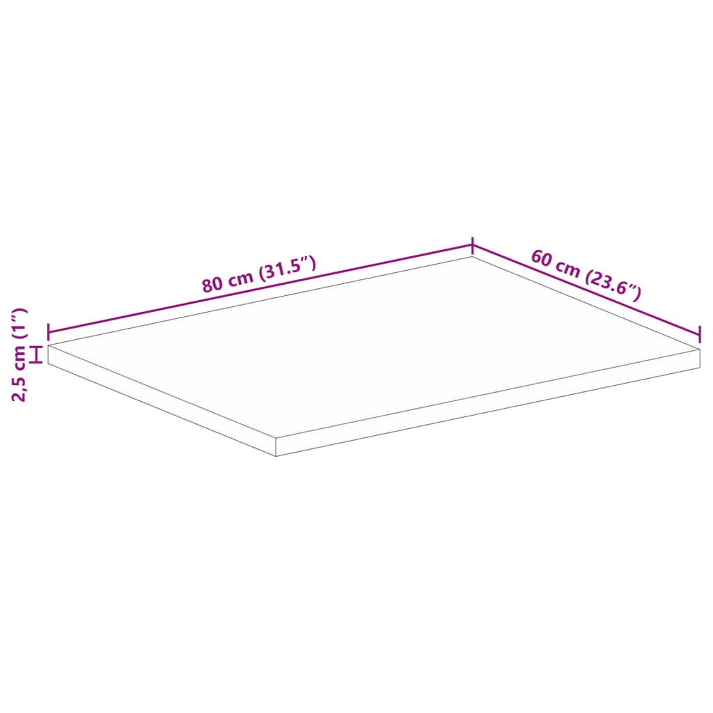 bordplade 80x60x2,5 cm rektangulær massivt genbrugstræ