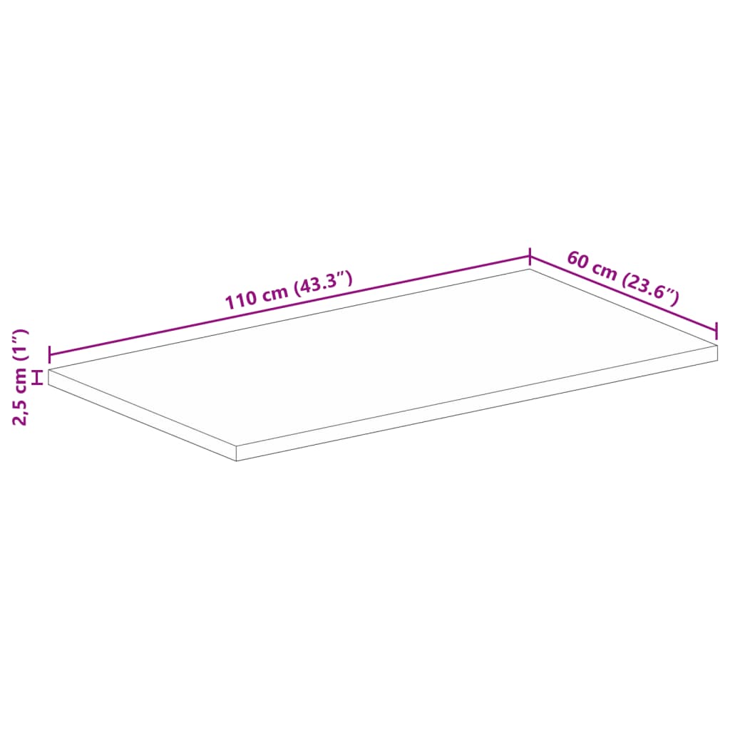 bordplade 110x60x2,5 cm rektangulær massivt genbrugstræ